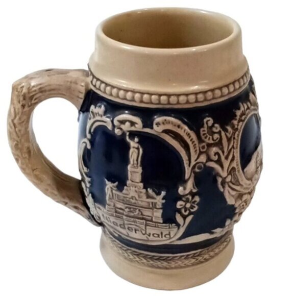 Vintage German Beer Stein Cream & Blue German Town Scenes - Picture 1 of 5